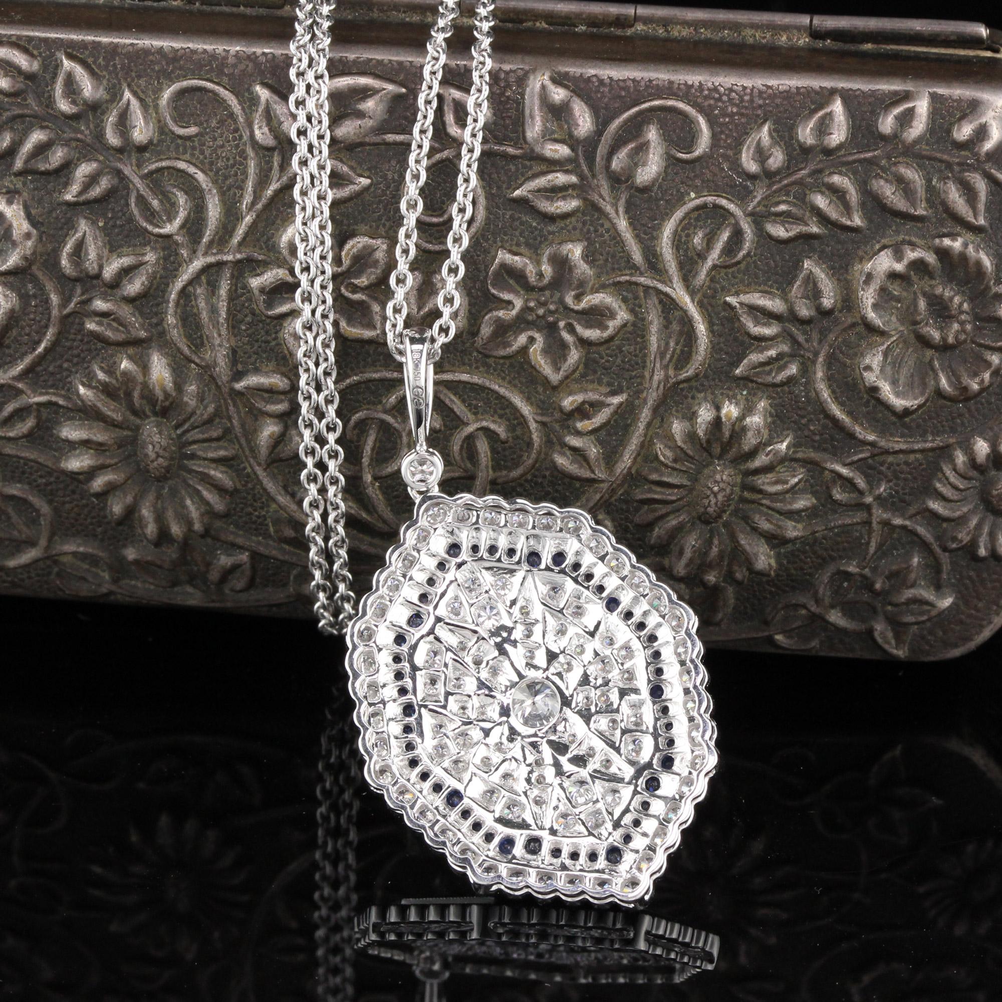 Modern 18K White Gold Diamond and Sapphire Necklace For Sale
