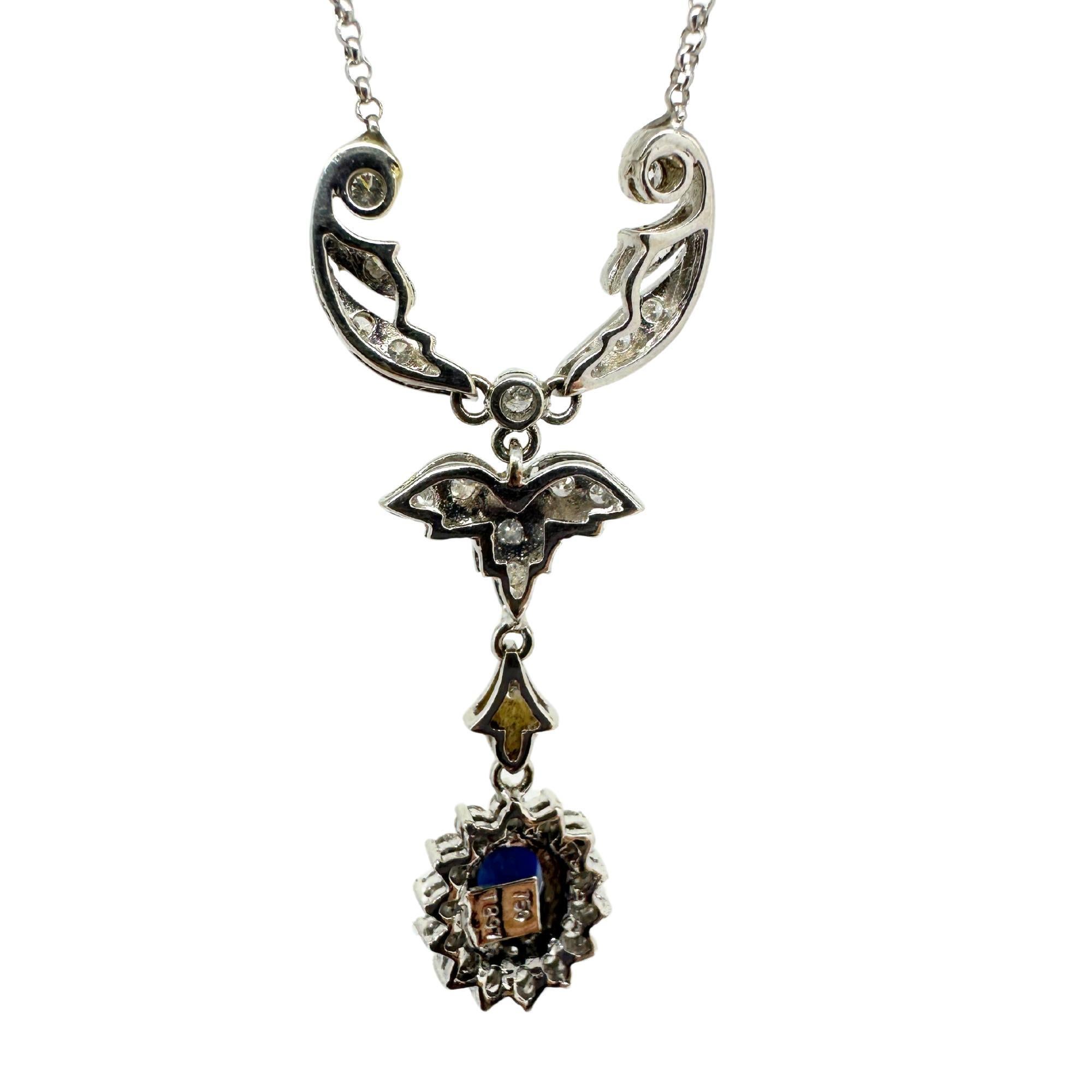 Modern 18k White Gold Diamond and Sapphire Necklace For Sale
