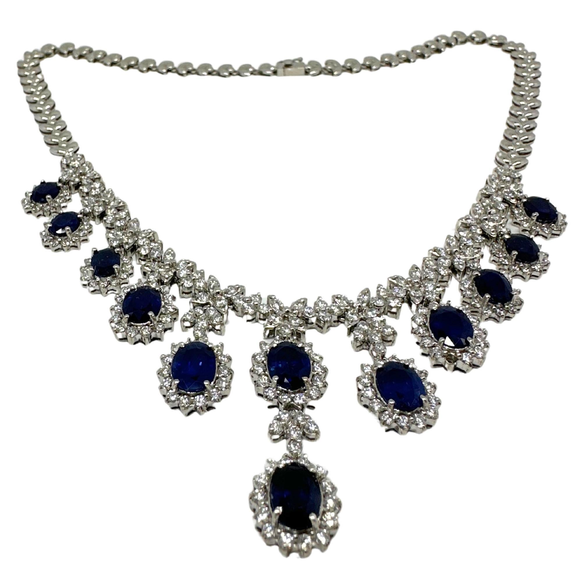 18K White Gold Diamond and Sapphire Necklace Bon état - En vente à New York, NY