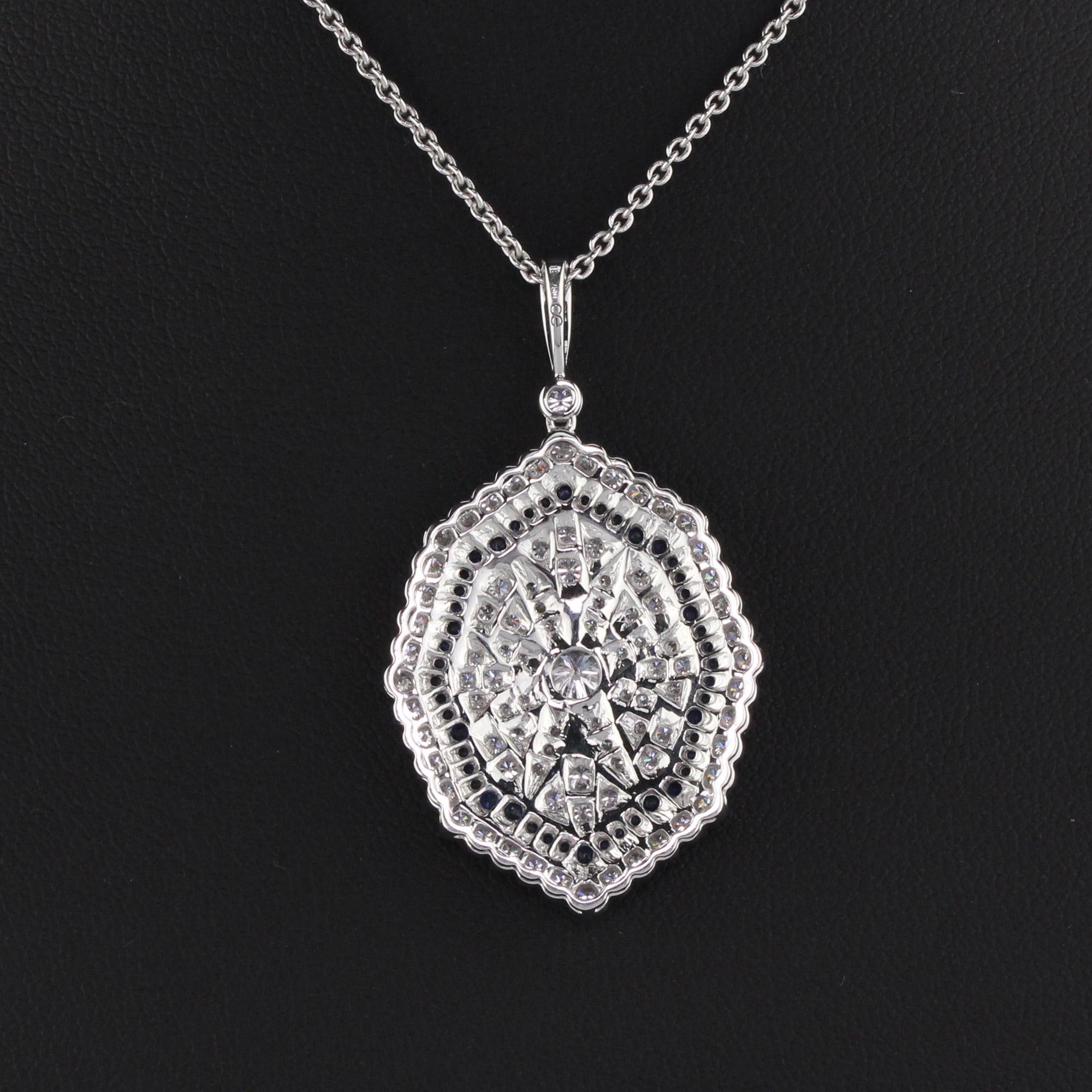18K White Gold Diamond and Sapphire Necklace In Good Condition For Sale In Great Neck, NY
