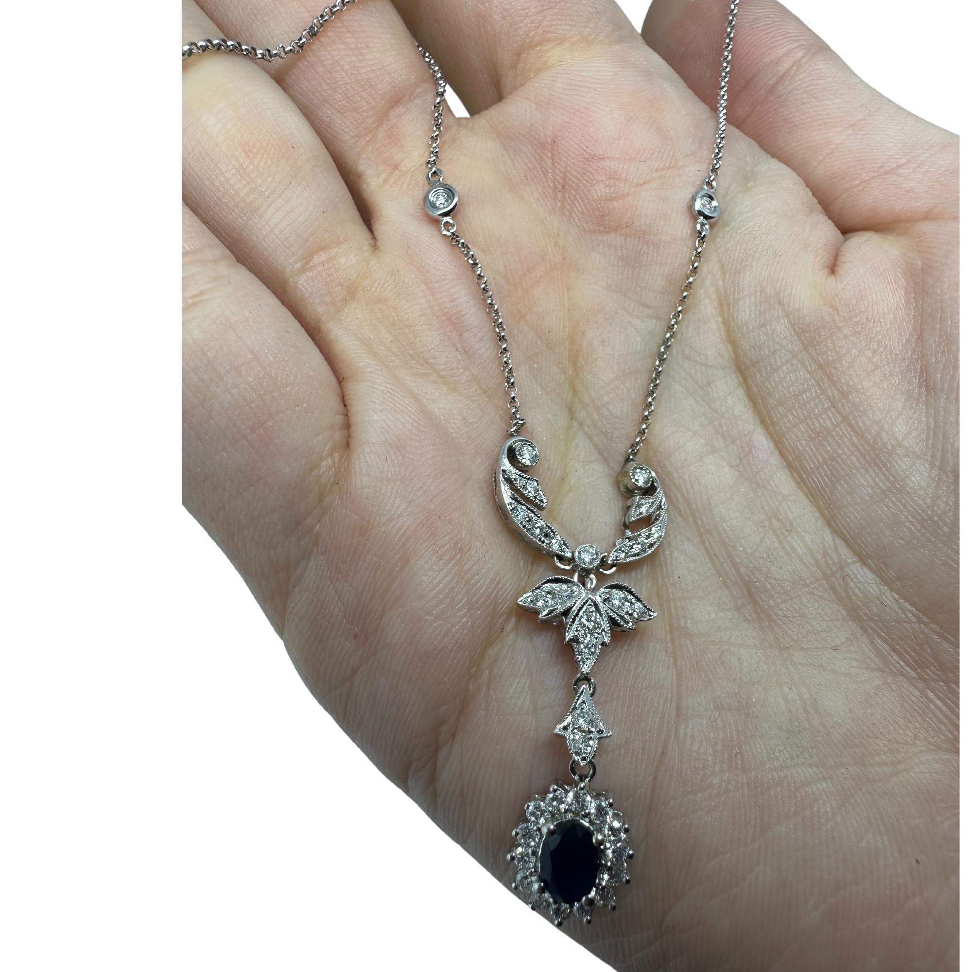 Women's 18k White Gold Diamond and Sapphire Necklace For Sale