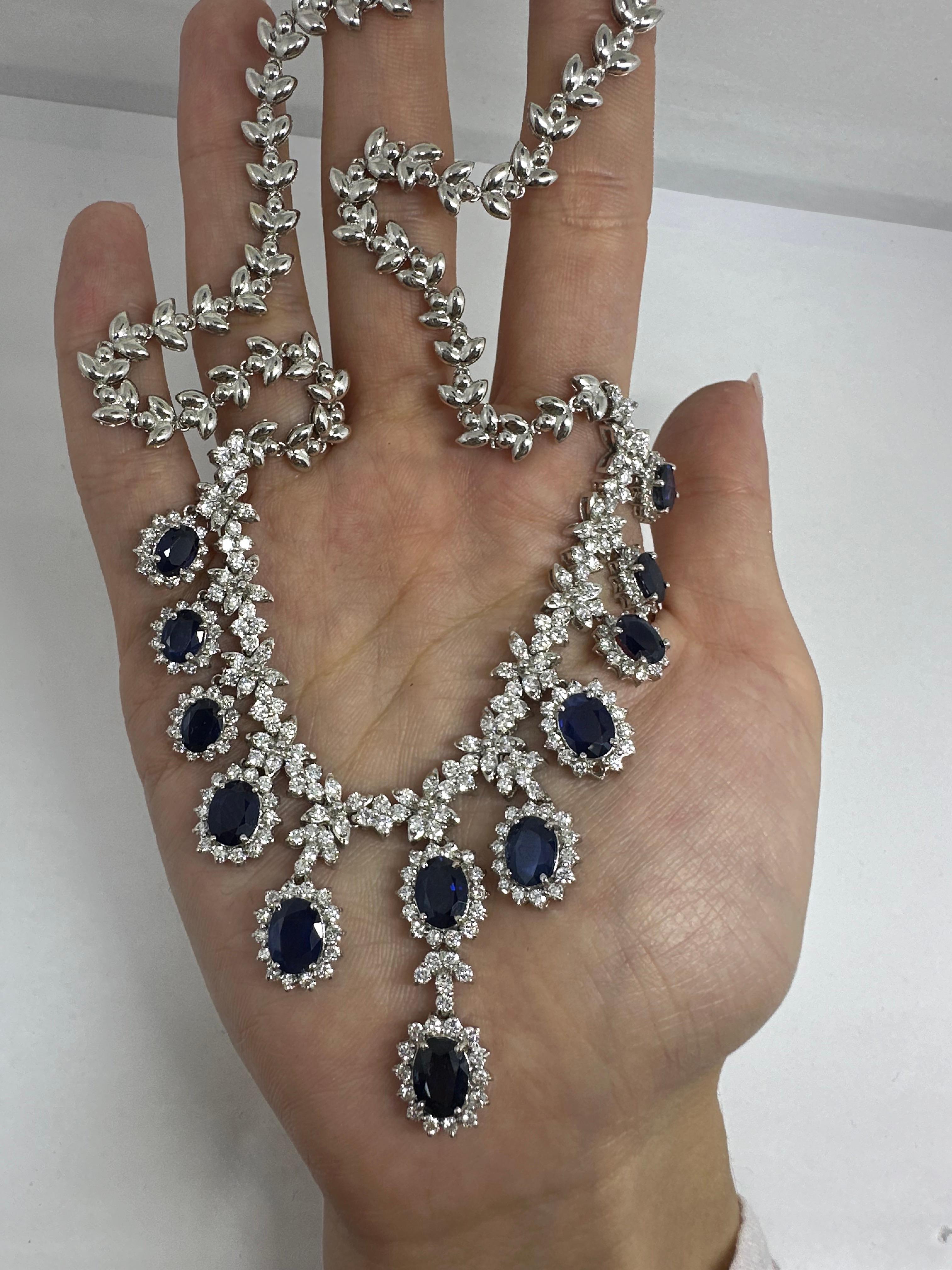 18K White Gold Diamond and Sapphire Necklace en vente 3