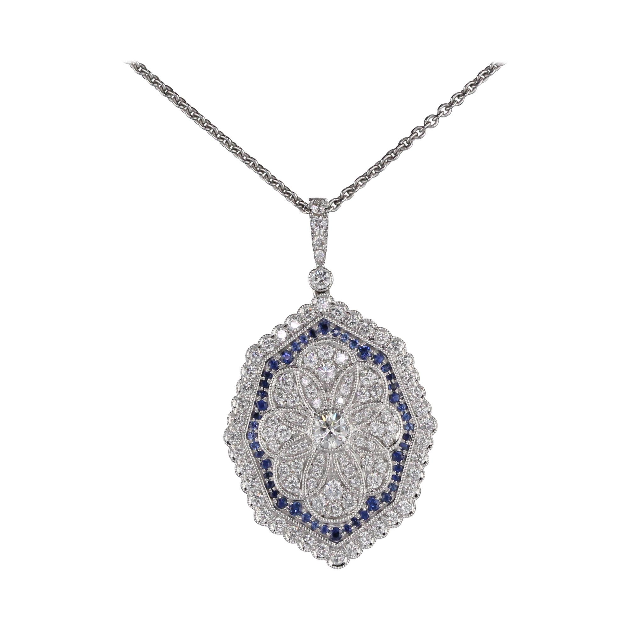 18K White Gold Diamond and Sapphire Necklace