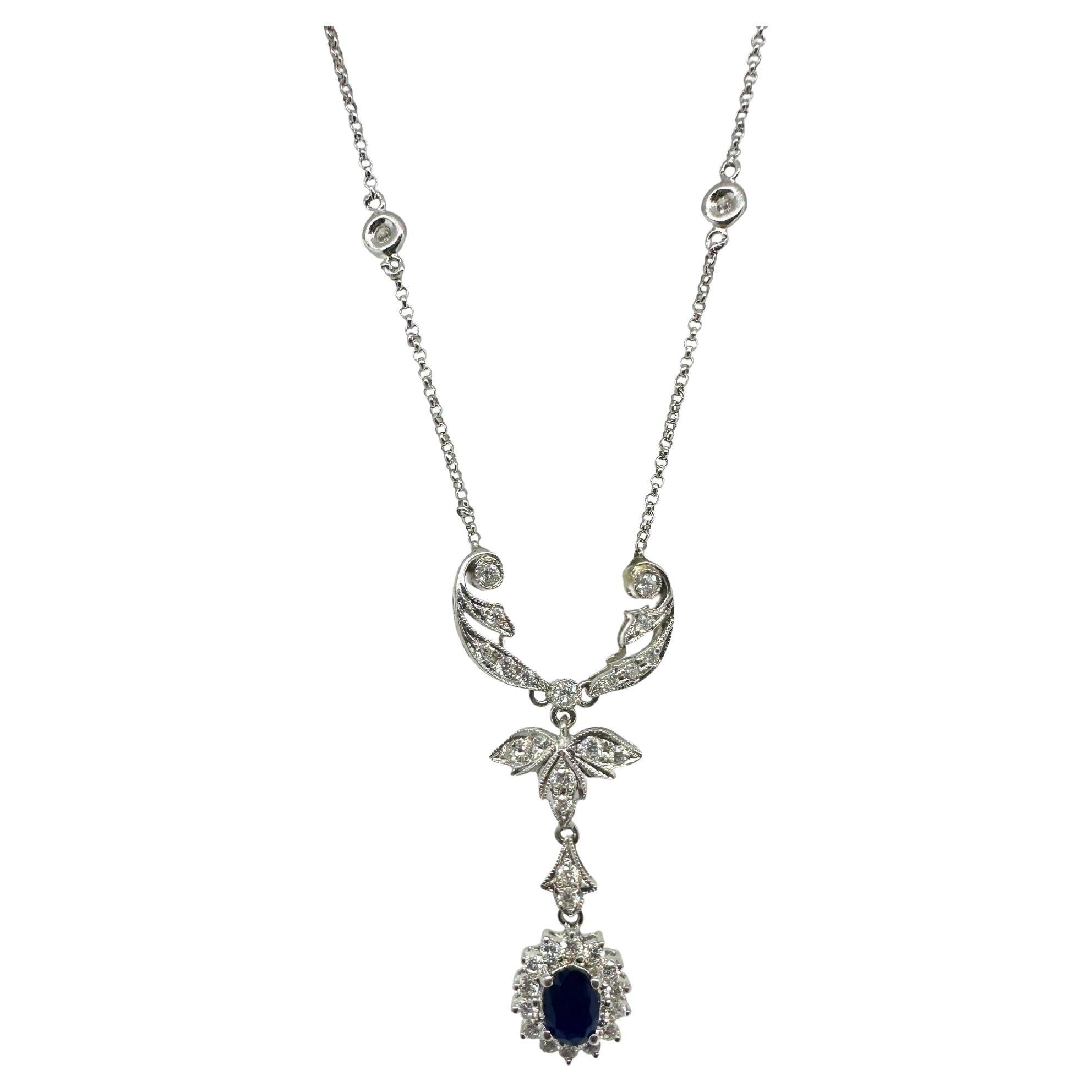 18k White Gold Diamond and Sapphire Necklace