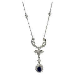 18k White Gold Diamond and Sapphire Necklace
