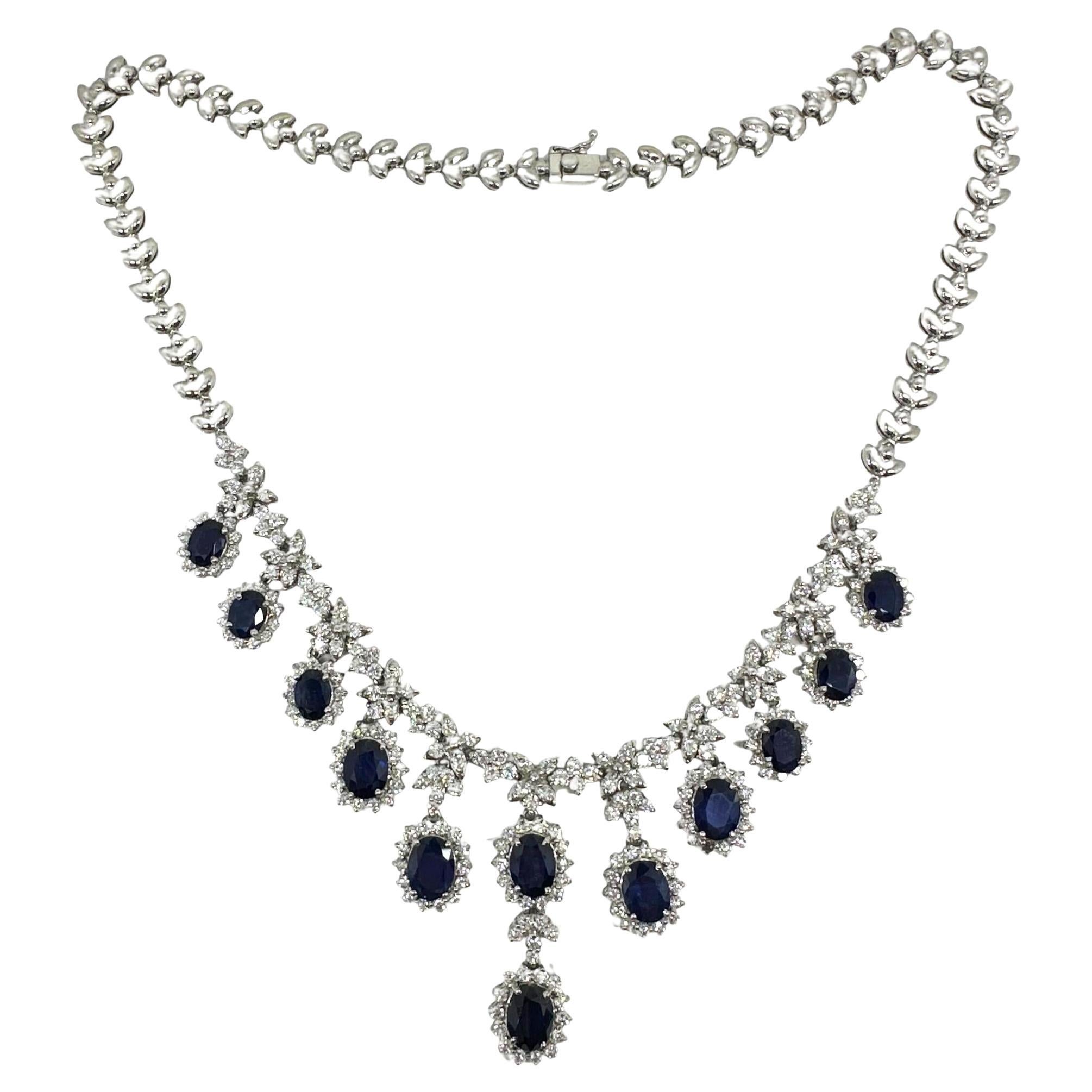 18K White Gold Diamond and Sapphire Necklace