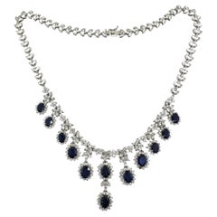 18K White Gold Diamond and Sapphire Necklace
