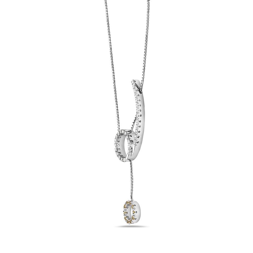 This adjustable drop pendant necklace features 0.45 carats of G VS diamonds and 0.18 carats of yellow sapphires set in 18K white gold. 10.7 grams total weight. Made in Italy. 

Viewings available in our NYC showroom by appointment.
