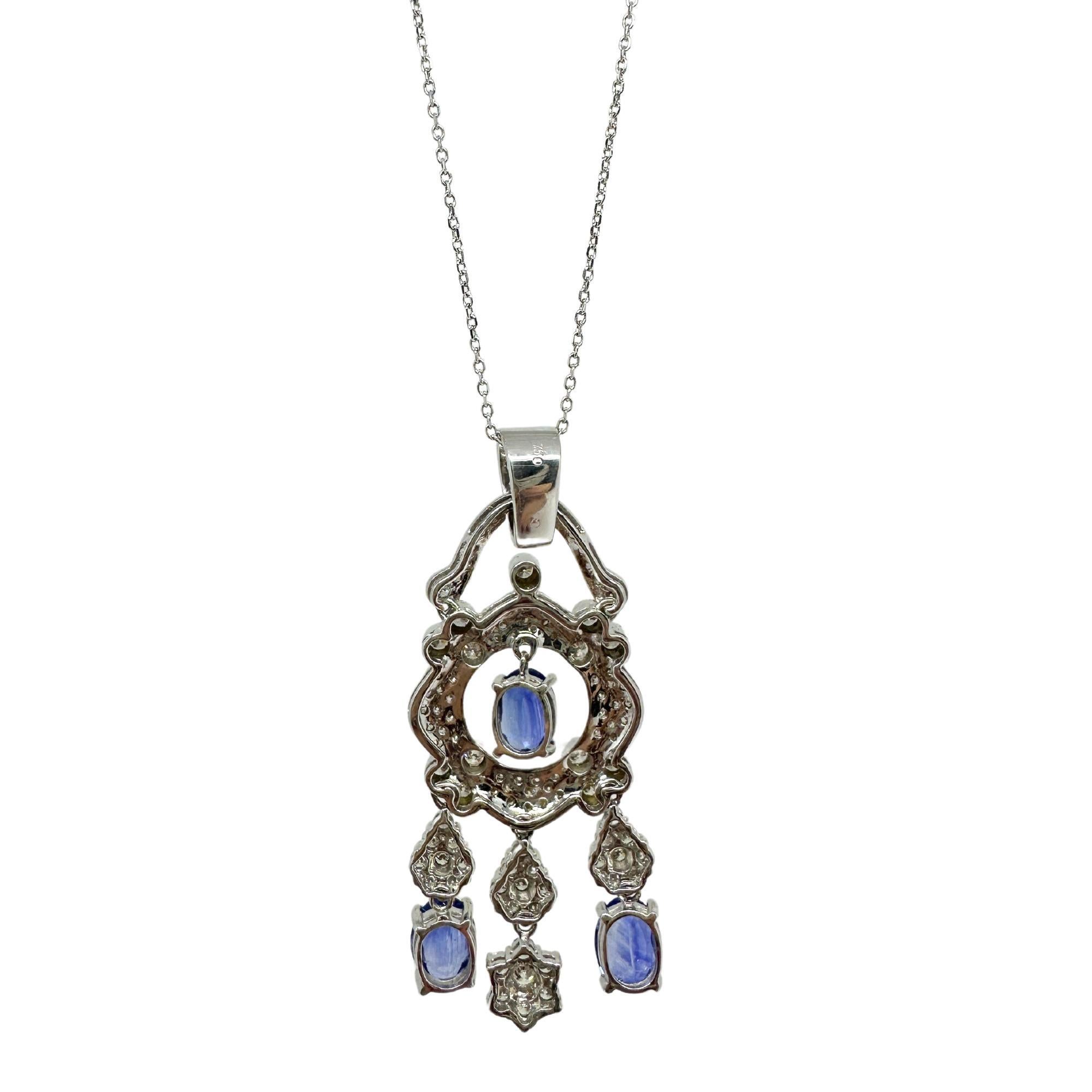 Oval Cut 18K White Gold Diamond and Sapphire Pendant Necklace For Sale