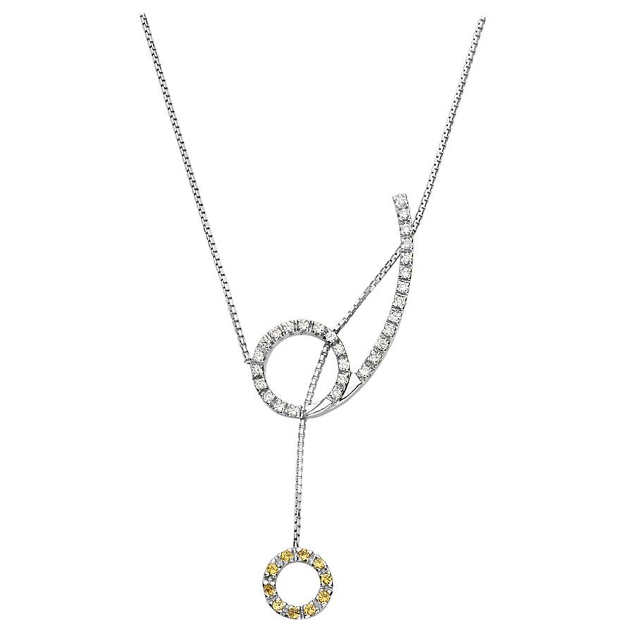 18 Karat Weißgold Halskette mit Diamant- und Saphir-Anhänger