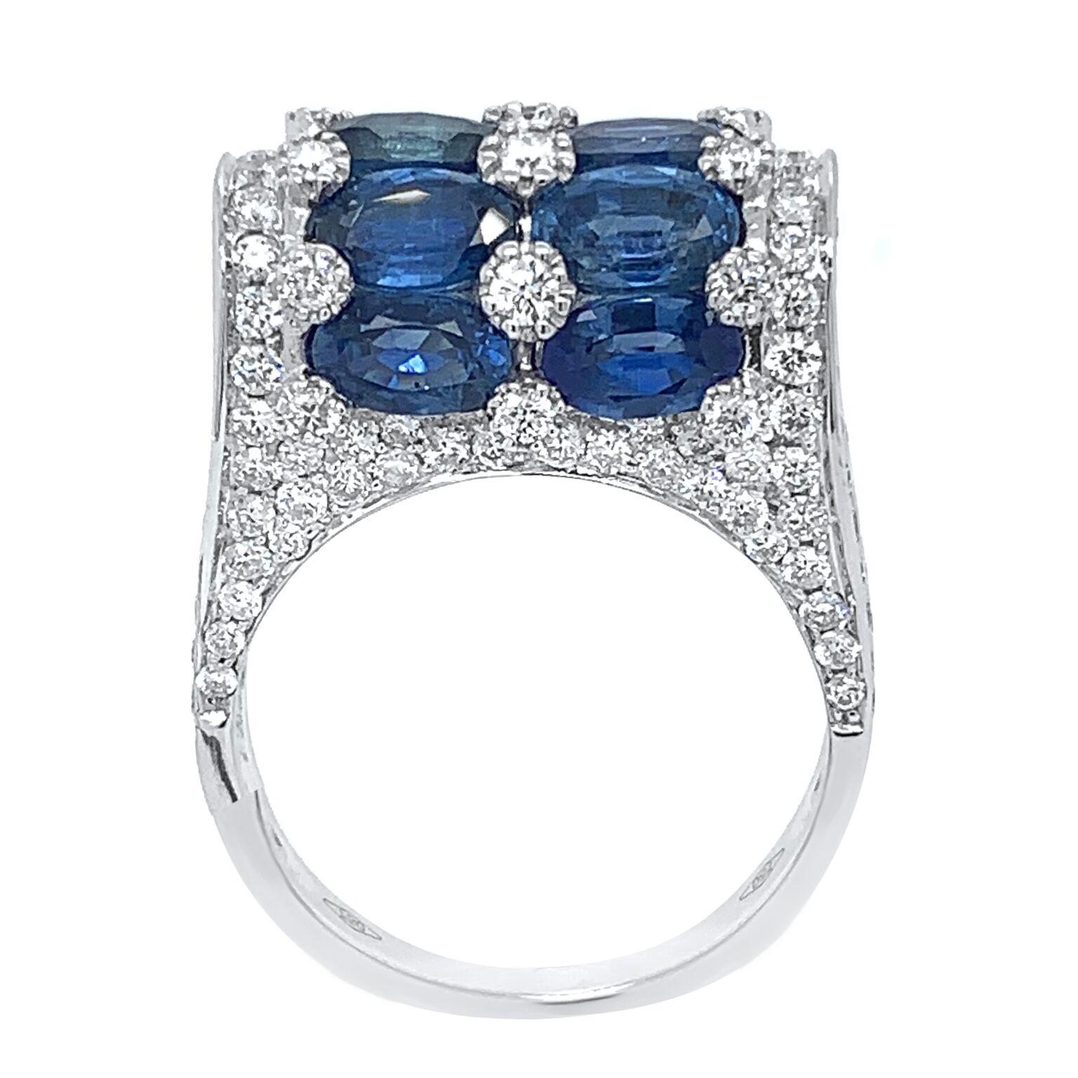 Size: 7.5
Metal: Gold
Metal color: White 
Gemstone: Diamond and Sapphire
Sapphire Weight: 5.46 CT
Diamond Weight: 1.89 CT