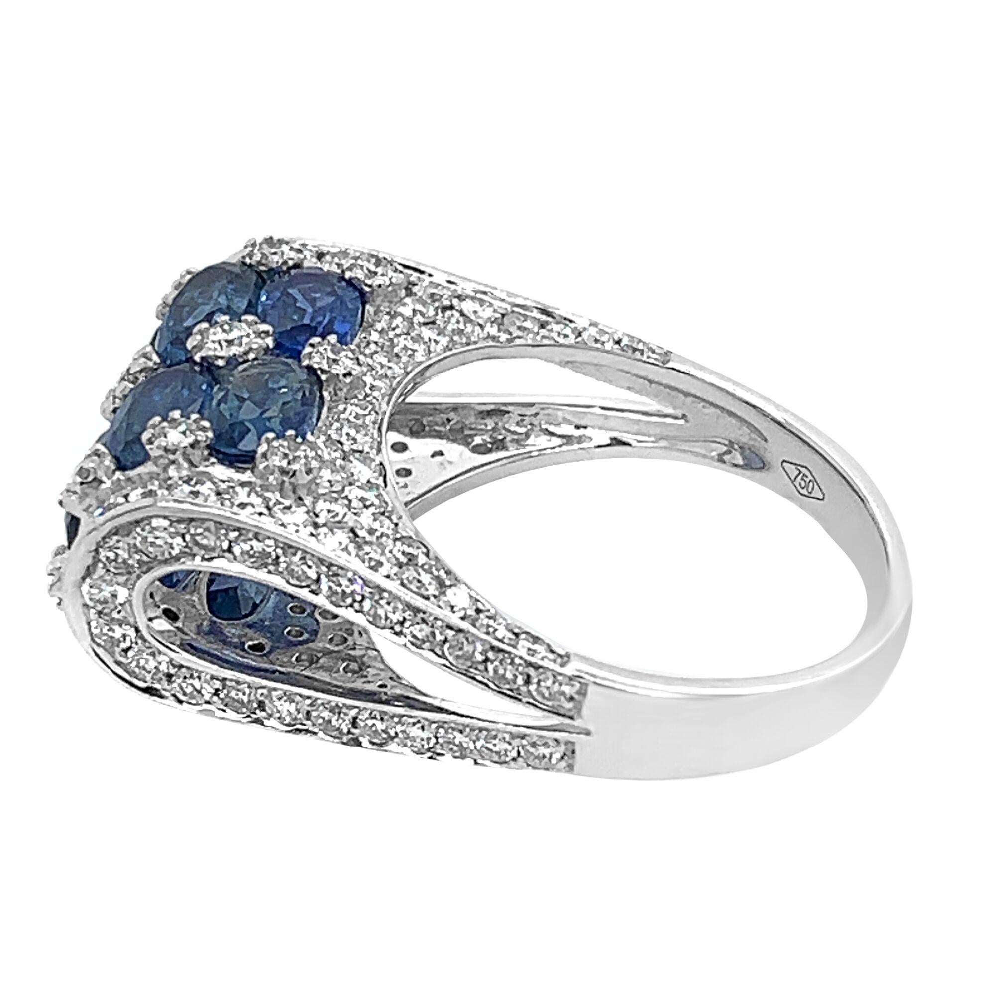 Women's 18 Karat White Gold Diamond and Sapphire Ring For Sale