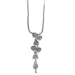 18K White Gold Diamond and Sapphire Y Necklace