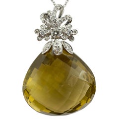 18K White Gold Diamond and Smoky Topaz Pendant Necklace