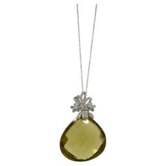 18K White Gold Diamond and Smoky Topaz Pendant Necklace