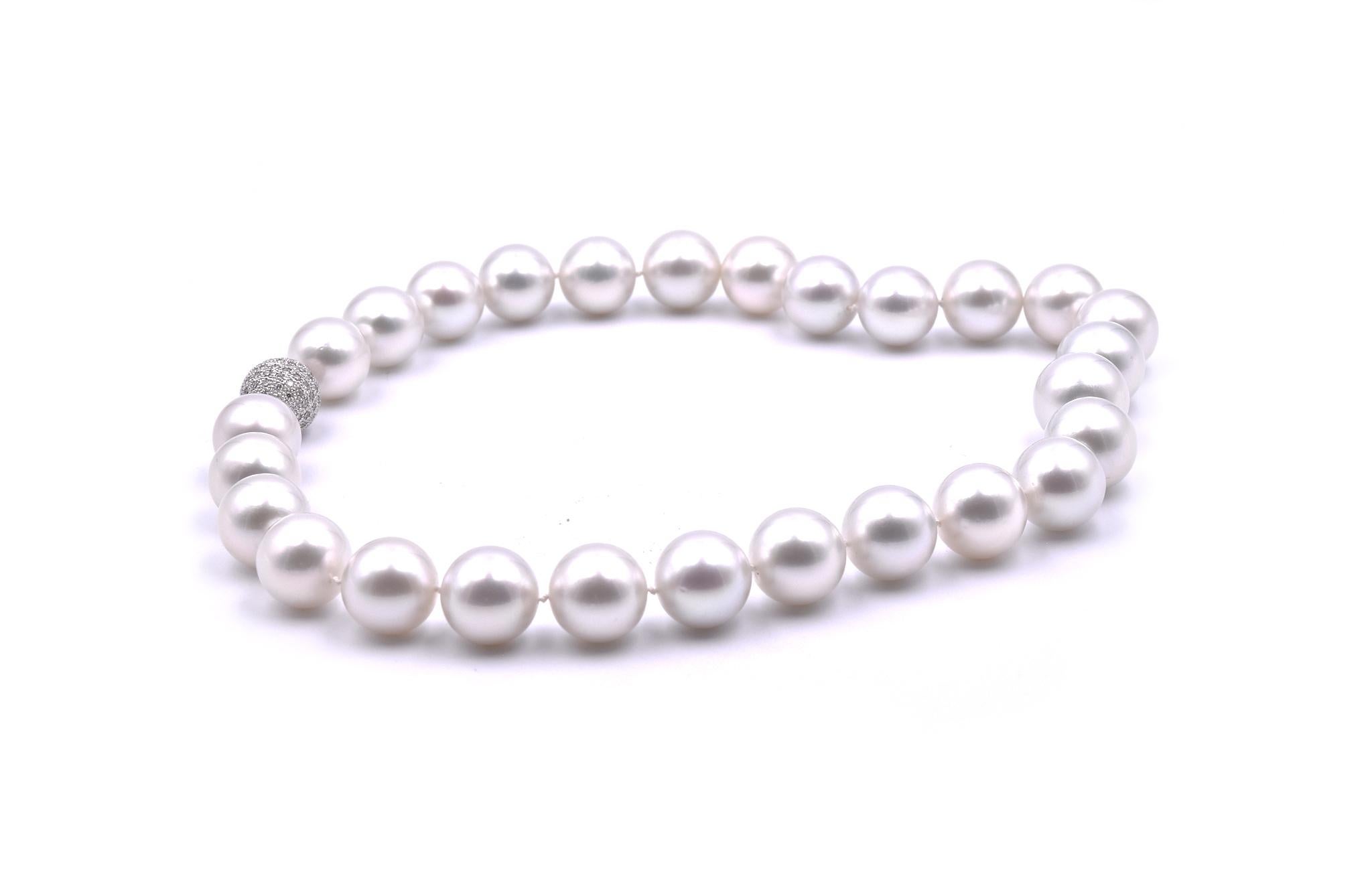 Round Cut 18 Karat White Gold Diamond and South Sea Pearl Necklace