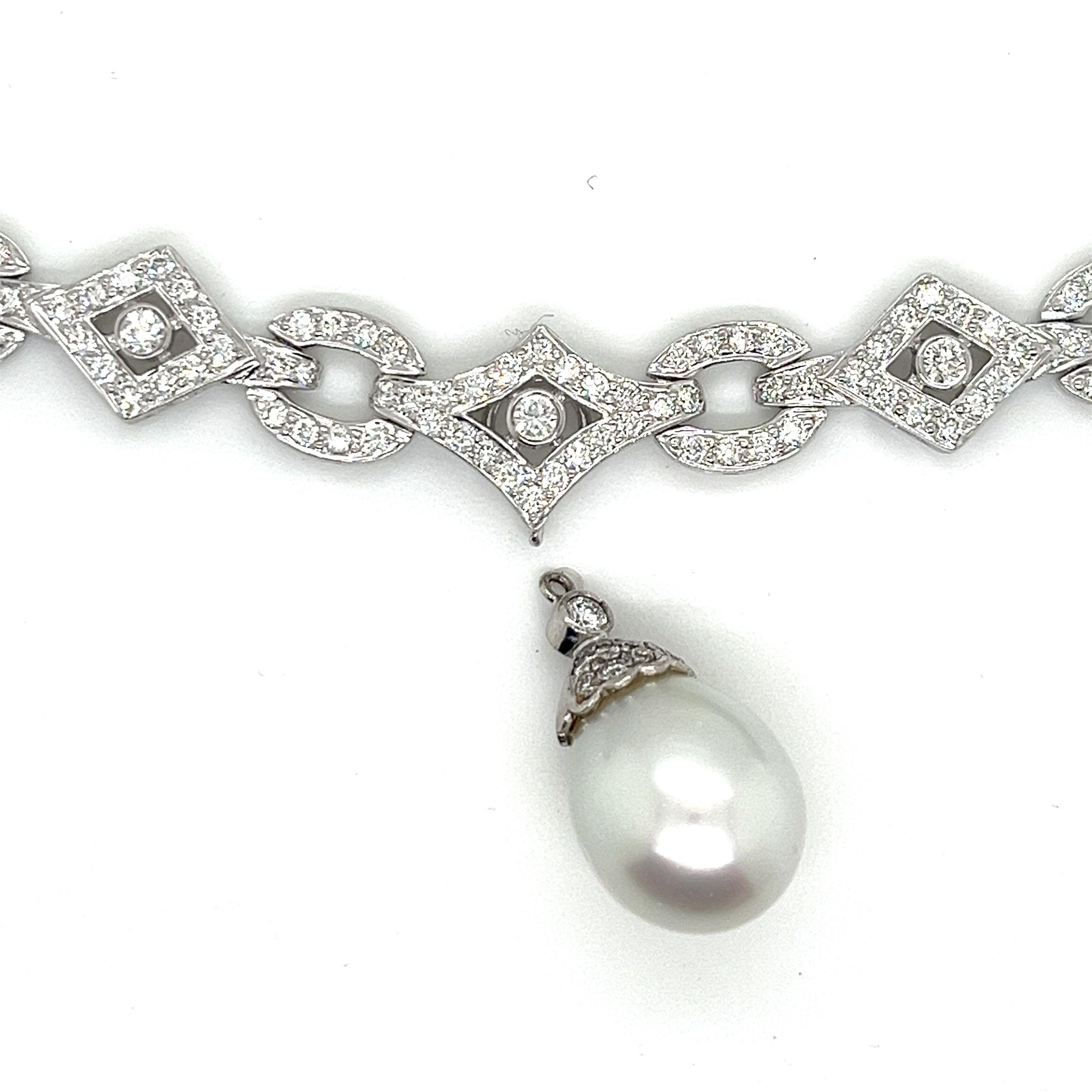 18K White Gold Diamond and South Sea Pearl Necklace For Sale 1