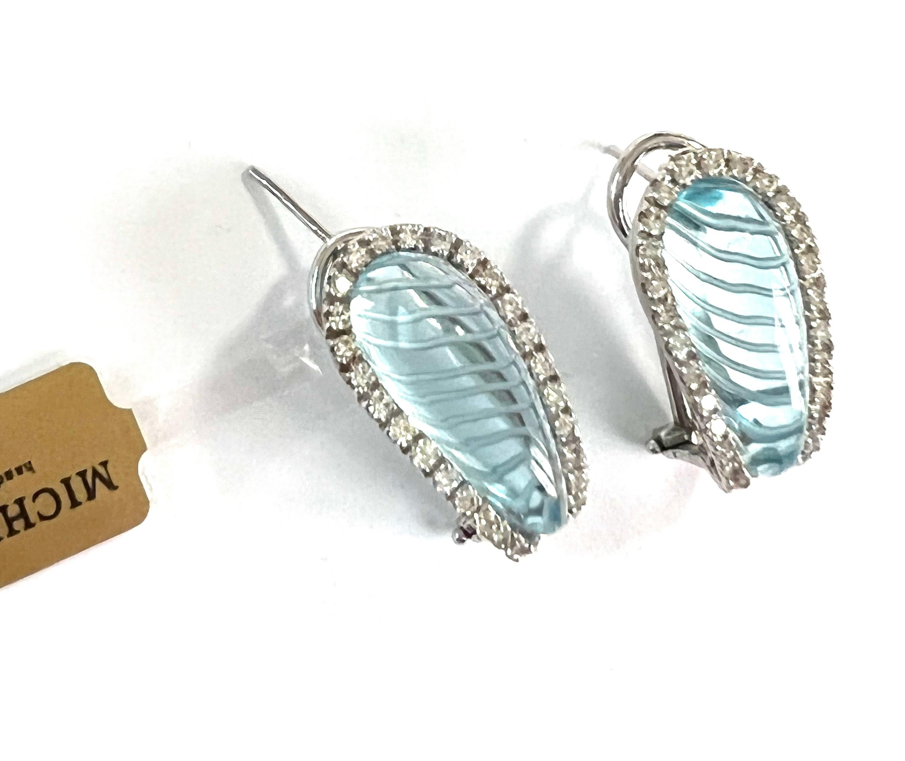 Mixed Cut 18k White Gold, Diamond and Topaz Earrings For Sale