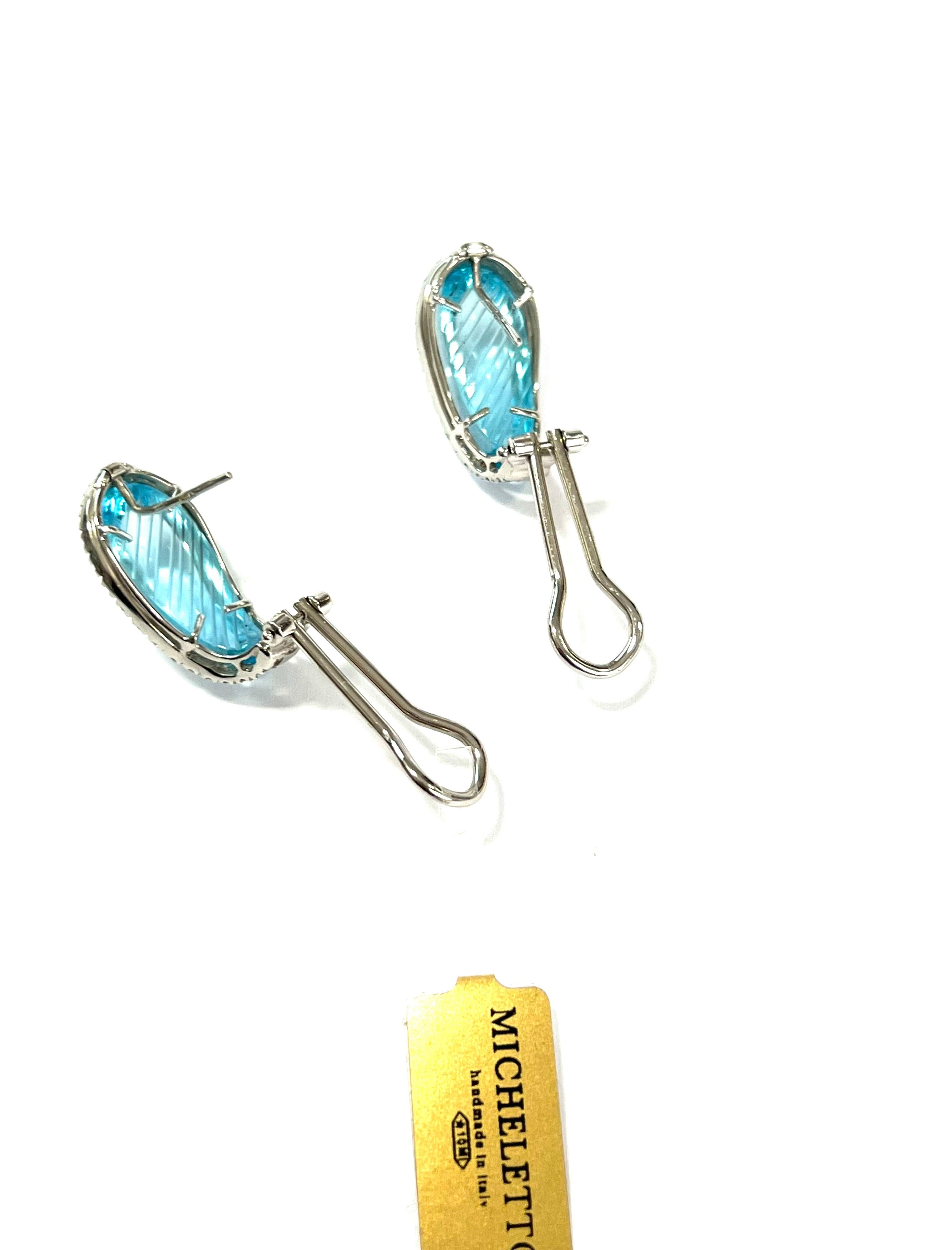 18k White Gold, Diamond and Topaz Earrings In New Condition For Sale In Milano, Lombardia