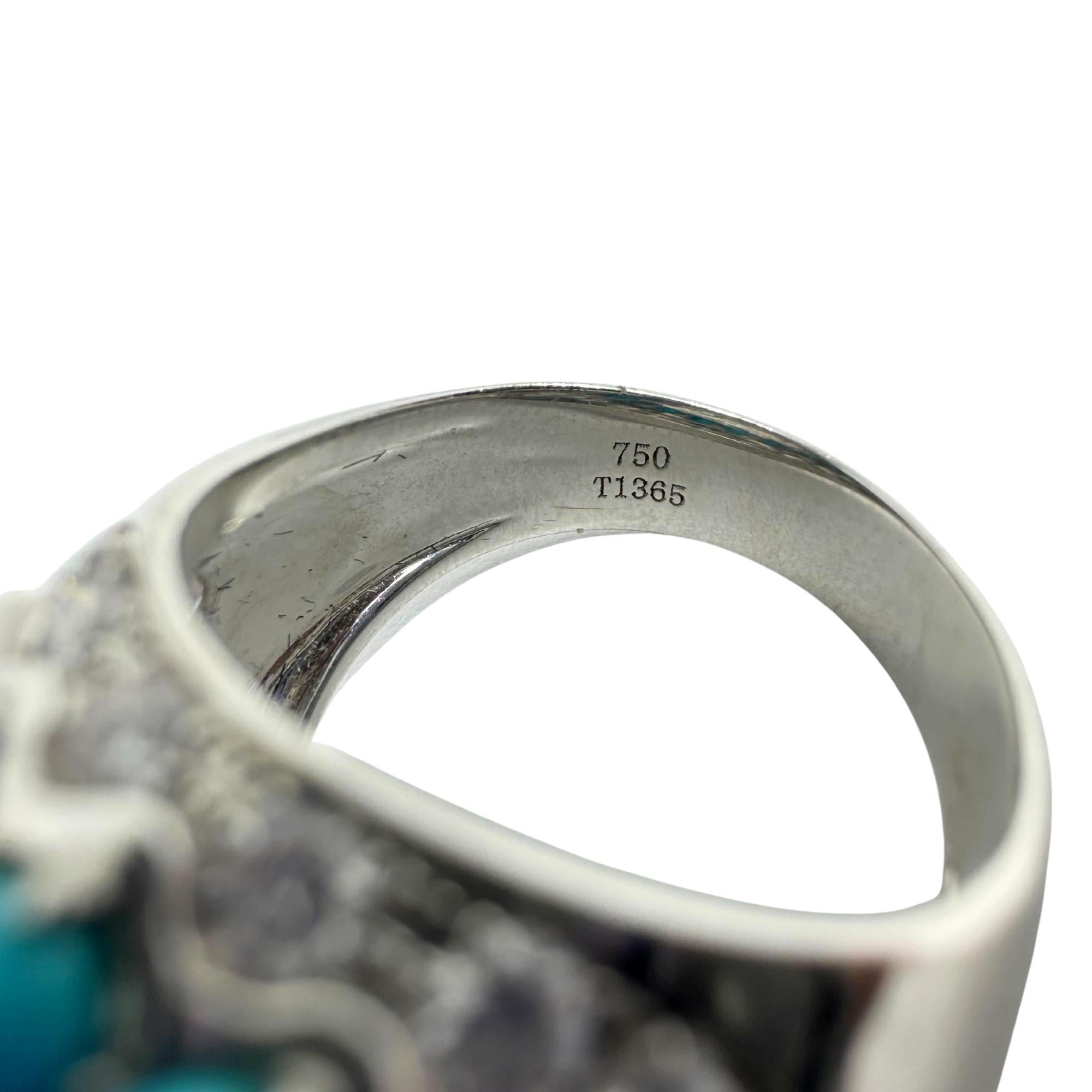 18K White Gold Diamond and Turquoise Cluster Ring For Sale 1