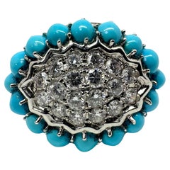 18K White Gold Diamond and Turquoise Cluster Ring