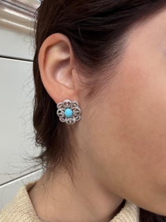 18k White Gold Diamond and Turquoise Earrings