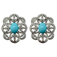 18k White Gold Diamond and Turquoise Earrings