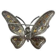 18K White Gold Diamond and Yellow Sapphire Butterfly Brooch