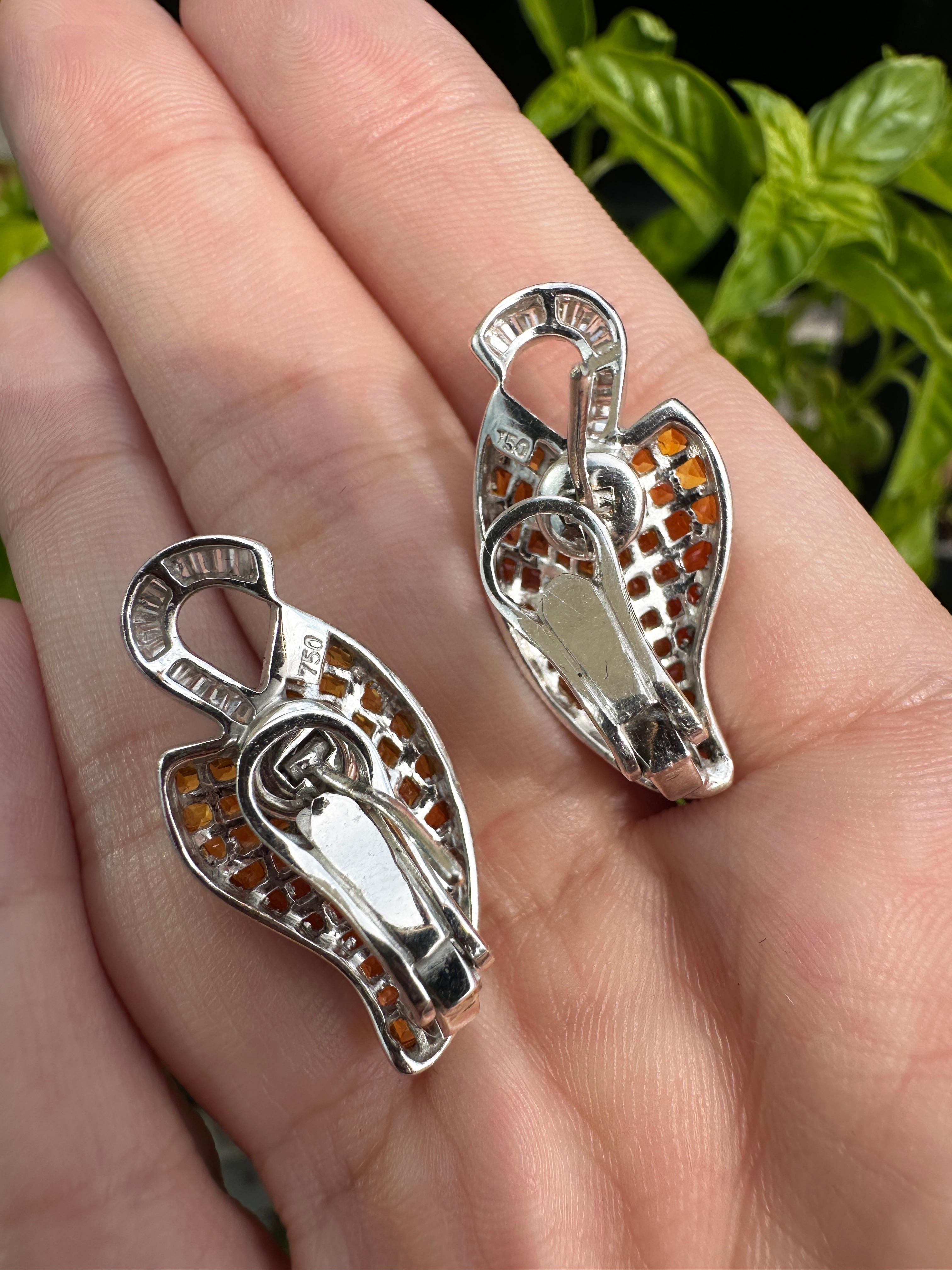 18k White Gold Diamond and Yellow Sapphire Earrings For Sale 4