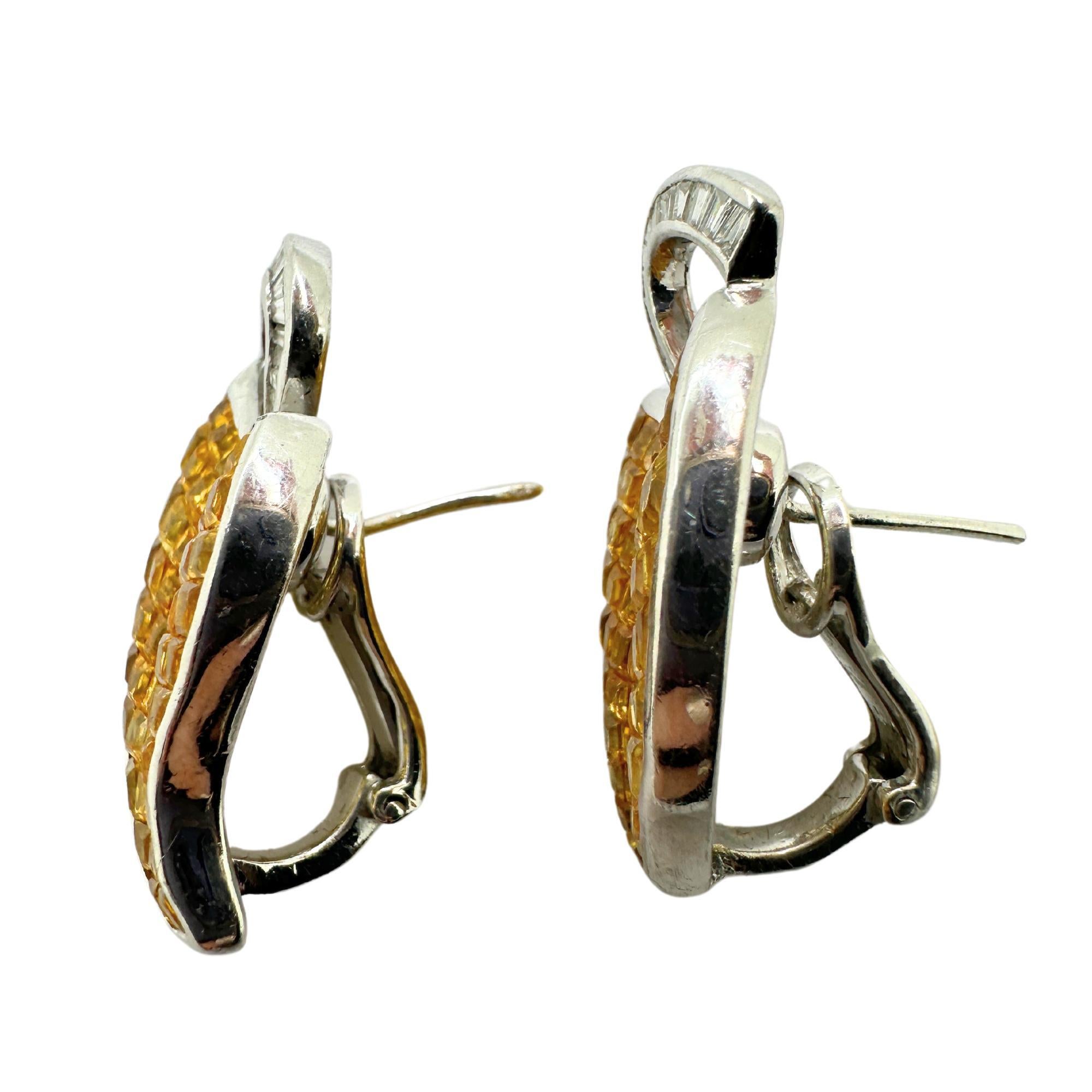 18k White Gold Diamond and Yellow Sapphire Earrings In Good Condition For Sale In New York, NY