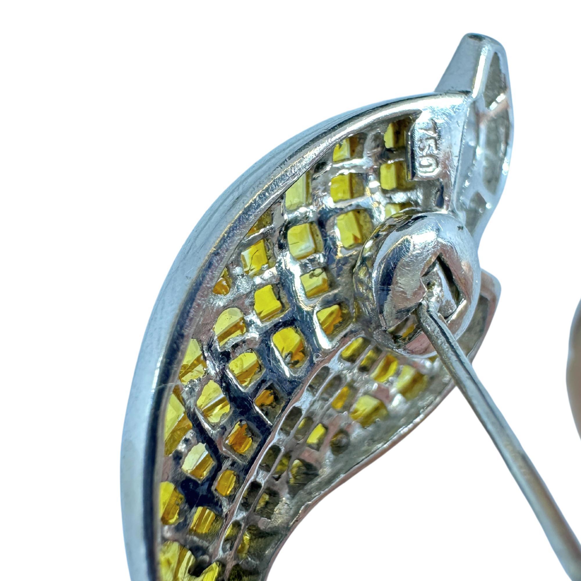 Women's 18k White Gold Diamond and Yellow Sapphire Earrings For Sale