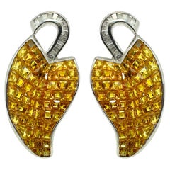 18k White Gold Diamond and Yellow Sapphire Earrings
