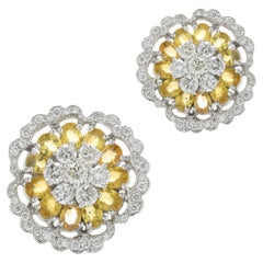 18k White Gold Diamond and Yellow Sapphire Flower Earrings