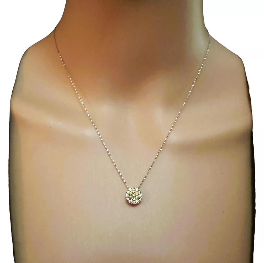 18K White Gold Diamond and Yellow Sapphire Pendant on 14K WG Chain For Sale 1