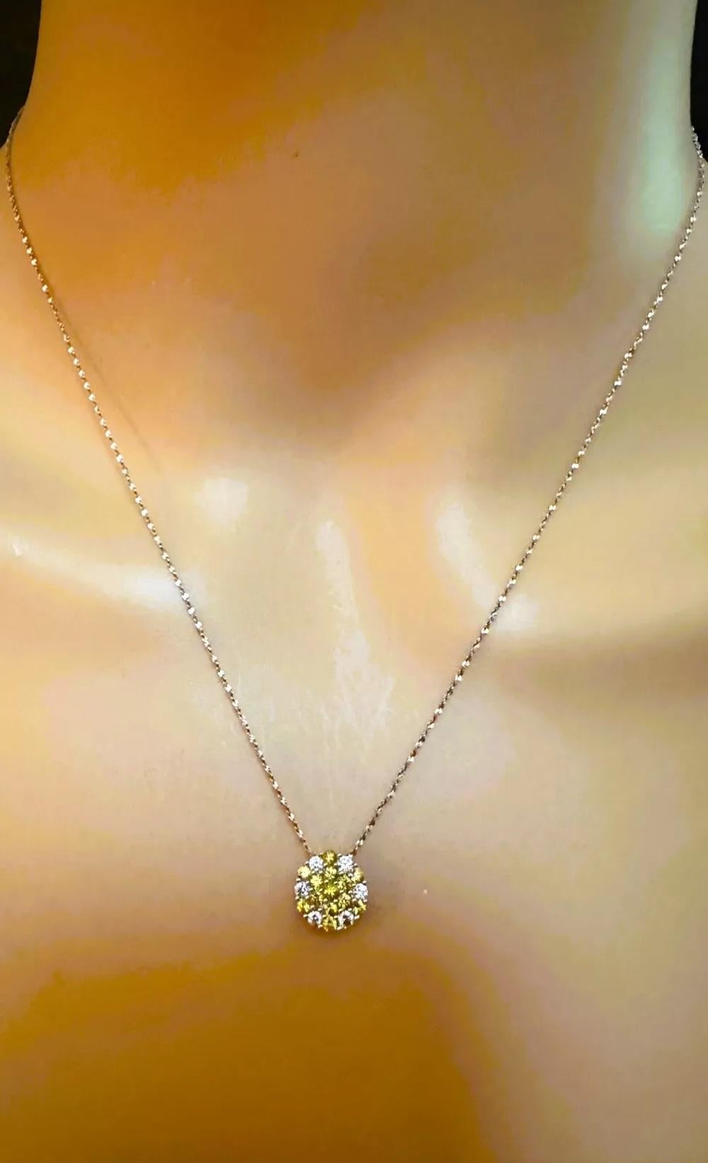 Pendentif en or blanc 18 carats, diamant et saphir jaune sur chaîne WG 14 carats en vente 2