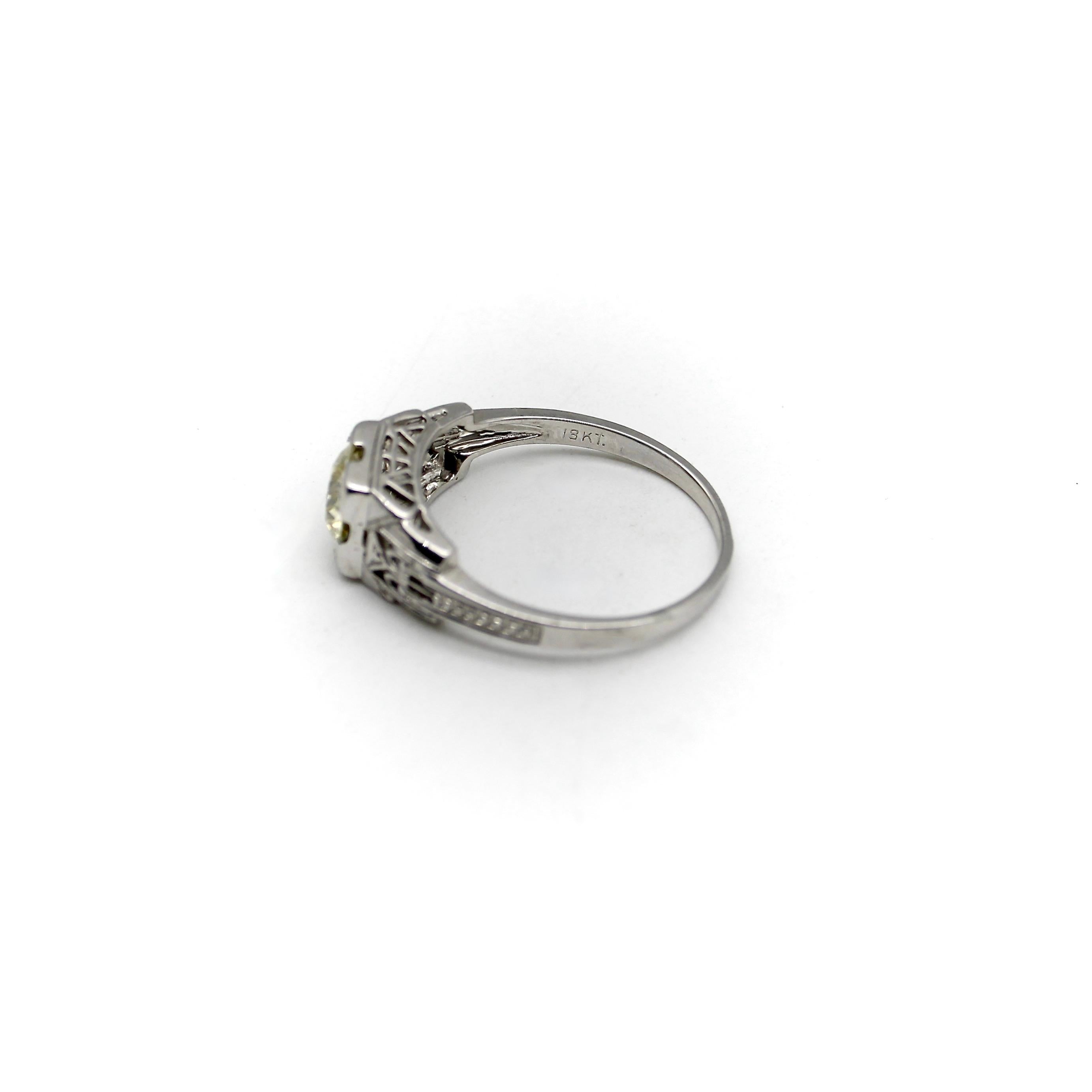 18k White Gold Diamond Art Deco Engagement Ring For Sale 3