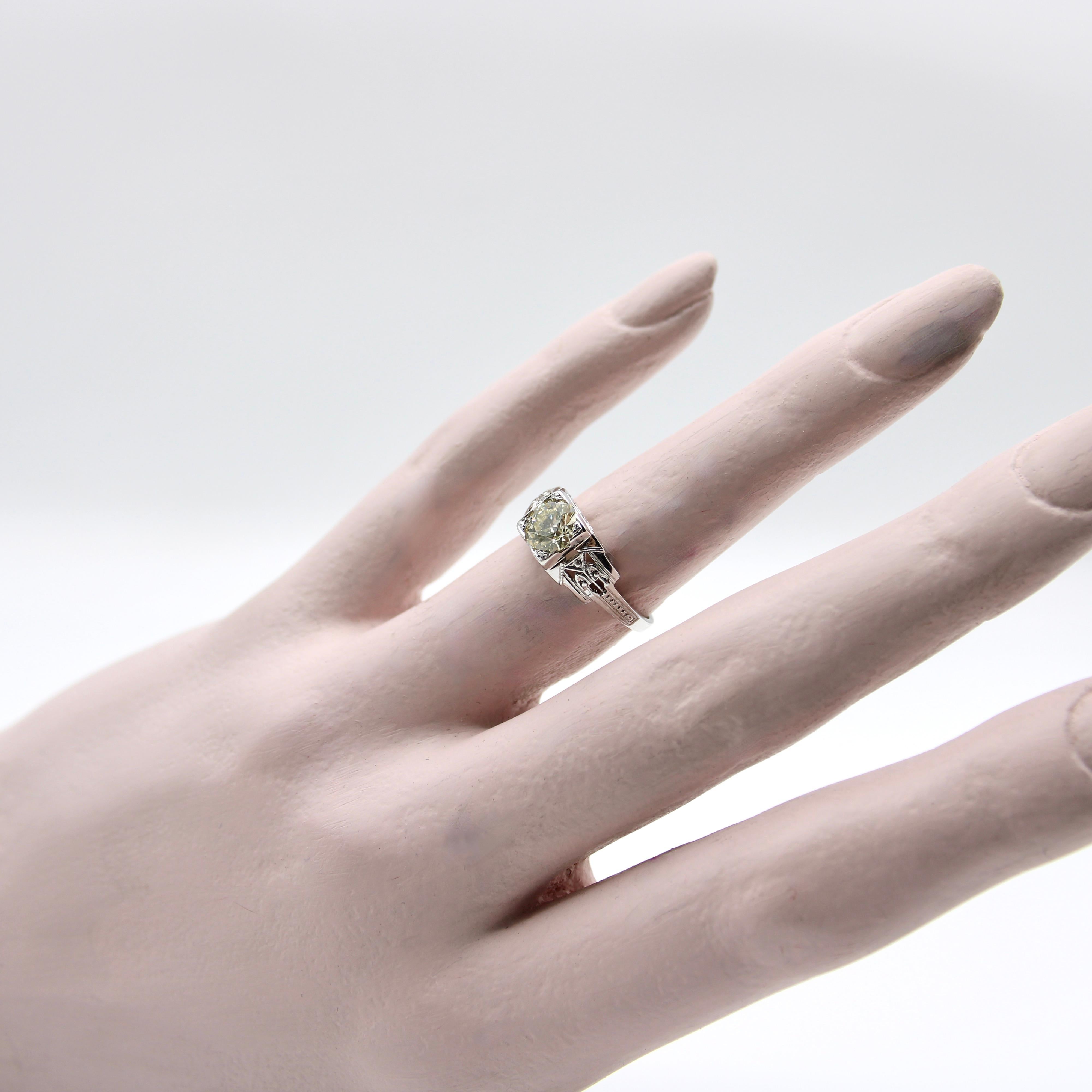 18k White Gold Diamond Art Deco Engagement Ring For Sale 4