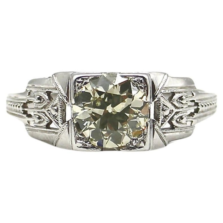 18k White Gold Diamond Art Deco Engagement Ring For Sale at 1stDibs