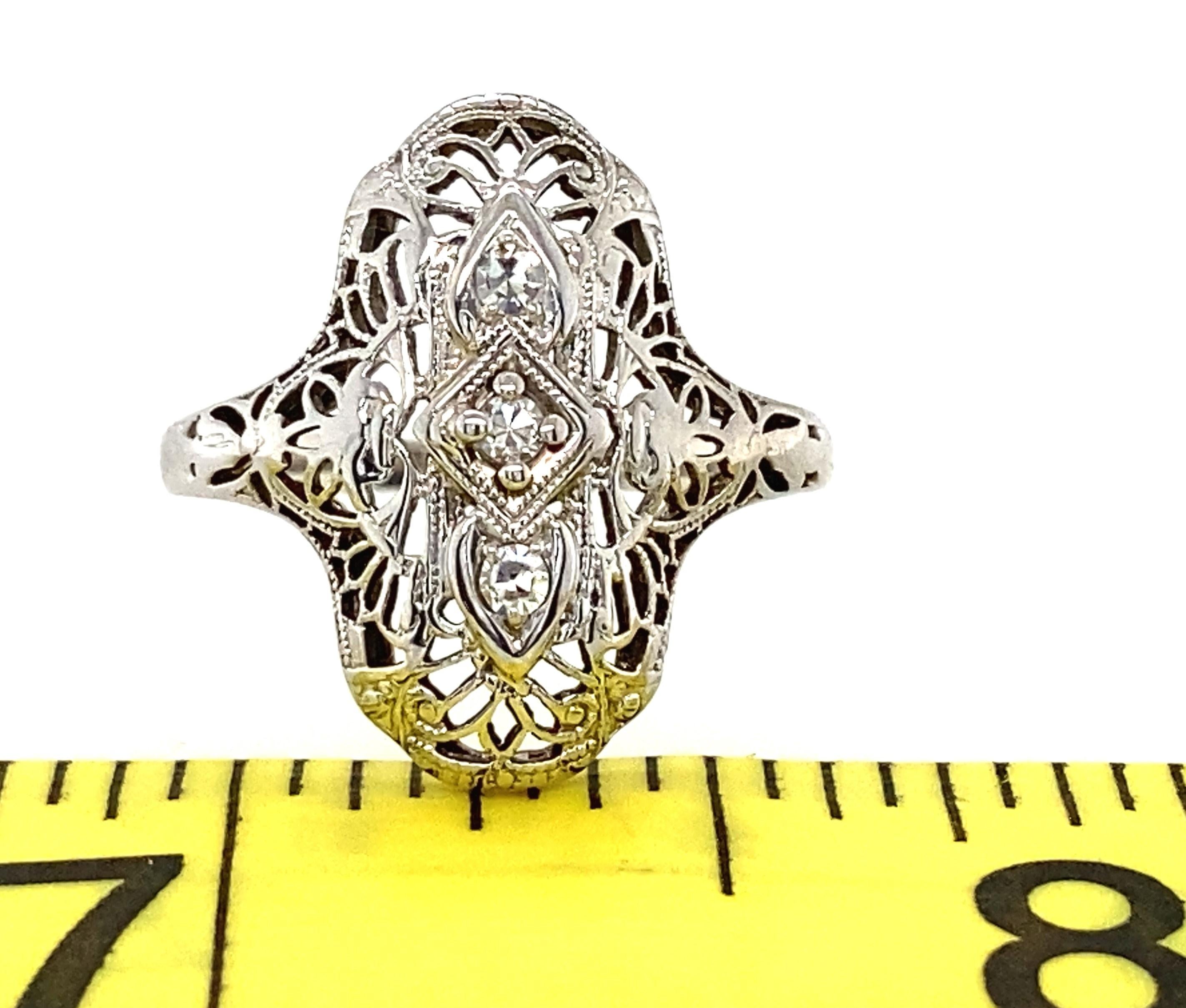 18K White Gold Diamond Art Deco Ring 1920s 1
