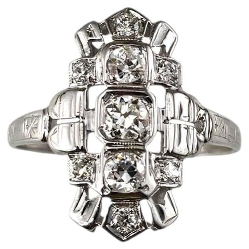 Bague en or blanc 18 carats avec diamants, style Art déco, taille 8 #25638