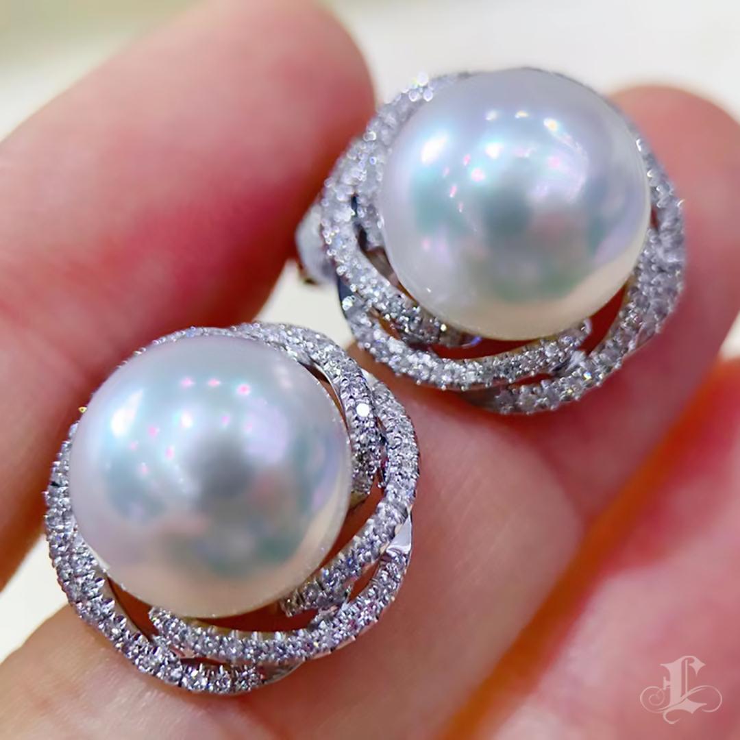 【Crown Radiance】Boucles d'oreilles cocktail diamant de galaxie Aurora perle des mers du sud Pour femmes en vente
