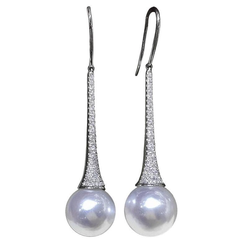 【Lustre Arco】Pendientes de diamantes de perlas del mar del sur con gota de luz Aurora