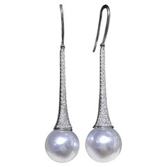 【Lustre Arco】Pendientes de diamantes de perlas del mar del sur con gota de luz Aurora