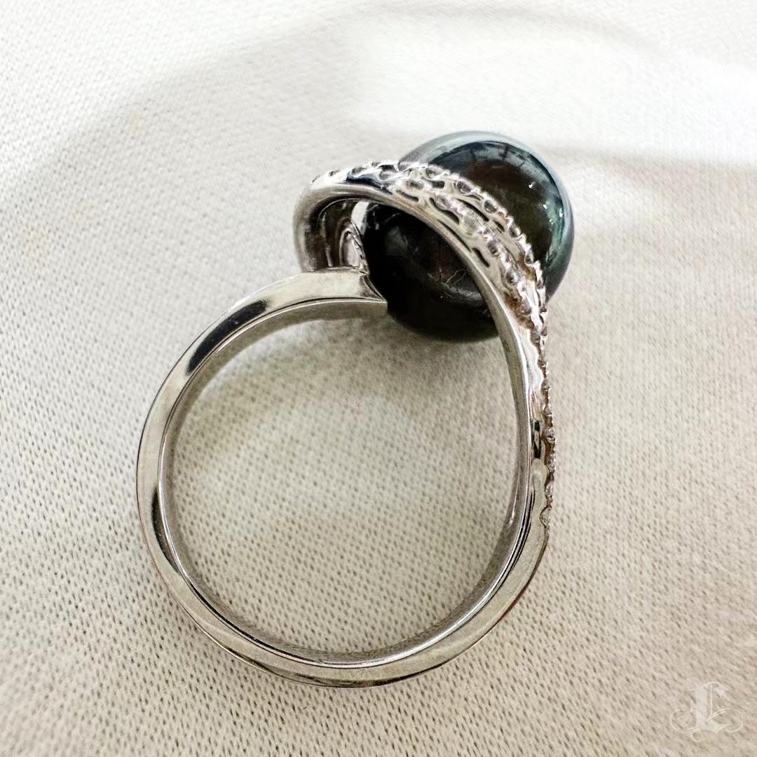 【Lustre Arc】Sculpted Curve Aurora Tahitian Pearl Diamond Ring in 18K White Gold en venta 3
