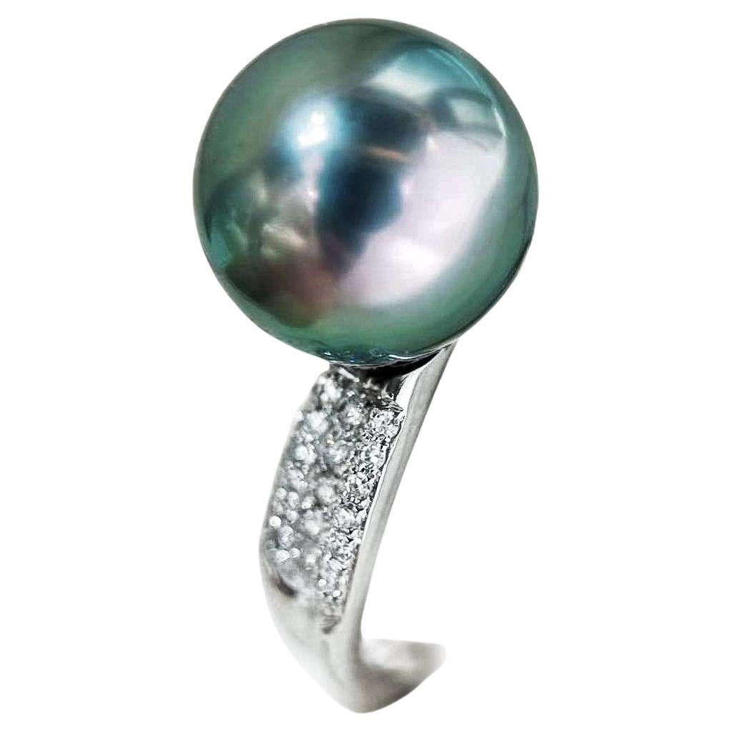 【Lustre Arc】Classic Pavé Aurora Tahitian Pearl Diamond Ring