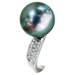 【Lustre Arc】Classic Pavé Aurora Tahitian Pearl Diamond Ring