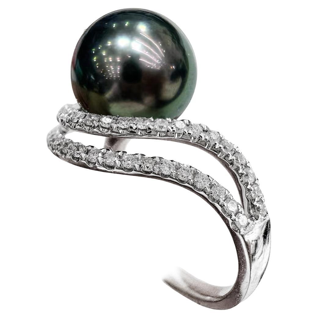 Lustre Arc】Sculpted Curve Aurora Tahiti-Perlen-Diamant-Ring in 18K Weißgold