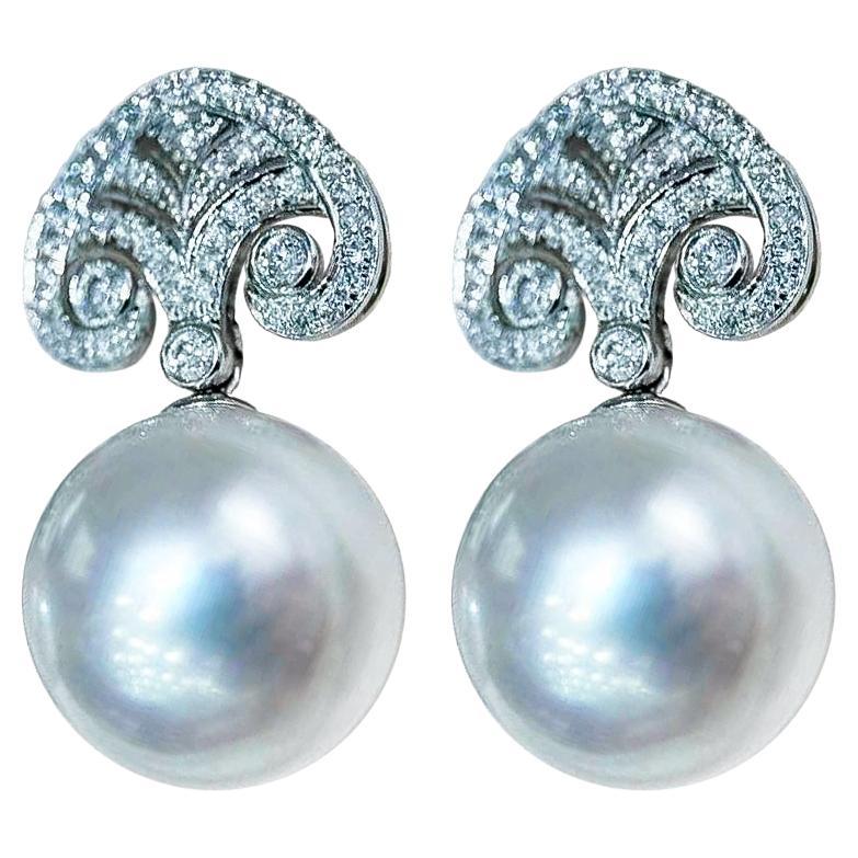 【Crown Radiance】Aurora Scroll South Sea Pearl & Diamond Earrings