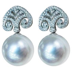 【Crown Radiance】Aurora Scroll South Sea Pearl & Diamond Earrings