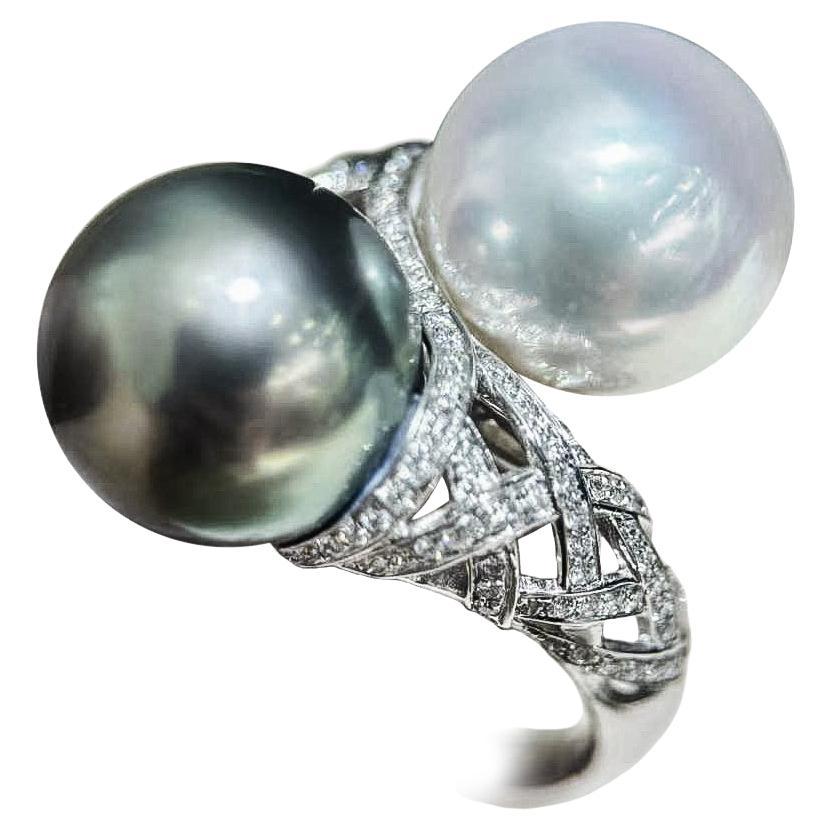 【Lustre Arc】Intertwined Aurora South Sea & Tahitian Pearl Diamond Ring